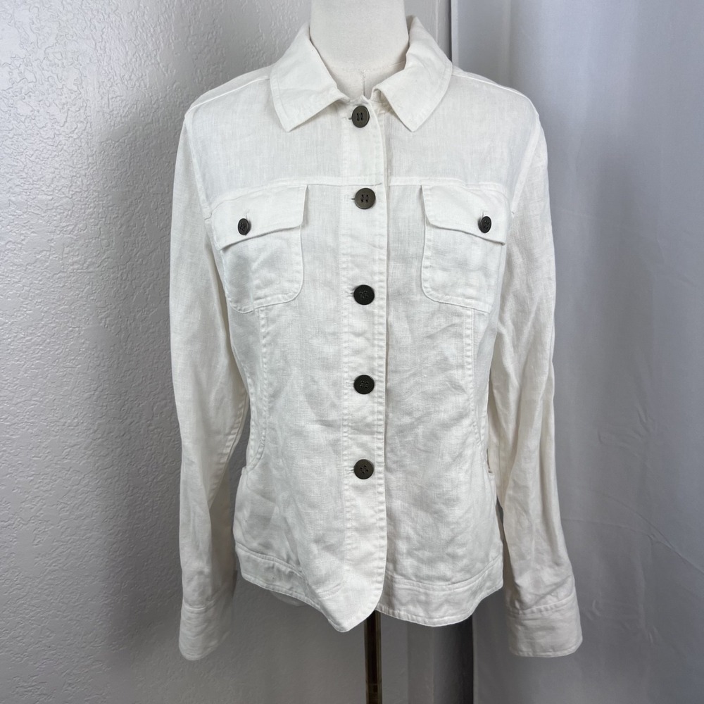 Charter Club 100% Linen Jacket Womens Medium White Utility Layer Minimal Staple